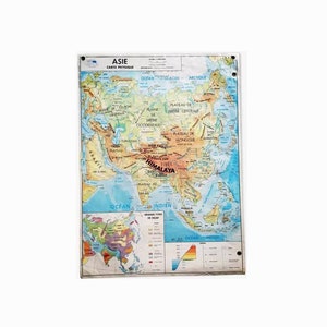 Ancienne carte MDI Asie agricole et physique vintage / poster vintage / ancienne carte géographie // Magic'Puce
