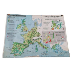 Ancienne grande carte Hatier : La communauté Européenne. 154 x 115 cm // Carte Europe / Europe Map /  Magic'Puce