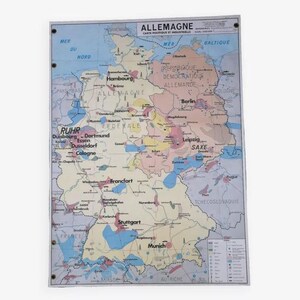 Poster vintage della mappa scolastica Germania Fisica e politica Edizione MDI // Magic'Puce / Vecchia mappa geografica /
