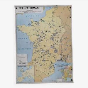 Ancienne carte MDI scolaire : France Gothique et Romane. / Mappemonde Europe France / Magic'Puce