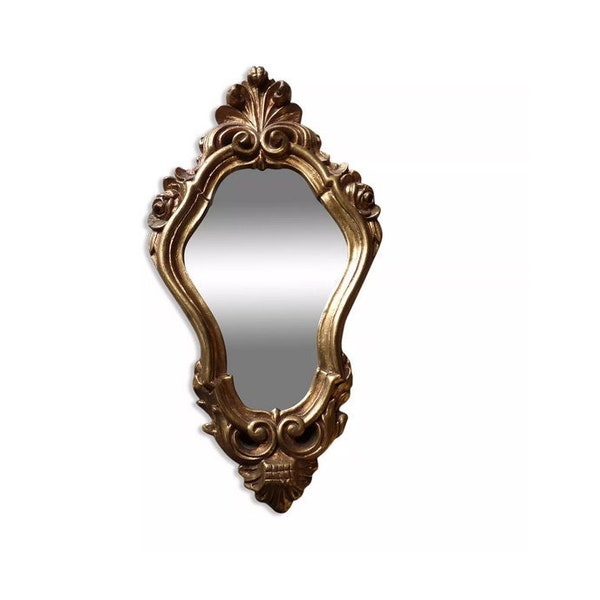 Miroir doré ancien style "baroque" 25x45cm / Miroir ancien doré vintafe France // Magic'Puce