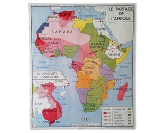 Rossignol educational poster: sharing of Africa / Original Rossignol France Vintage School Poster / Magic'Puce