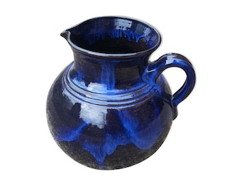 Blau glasierter Keramikkrug 5 Liter / Karaffe - Vintage-Keramikkrug / Großer XXL-Krug / Magic'Puce
