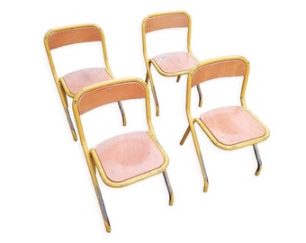 Set of 4 vintage school chairs // Vintage French school chair / Magic'Puce