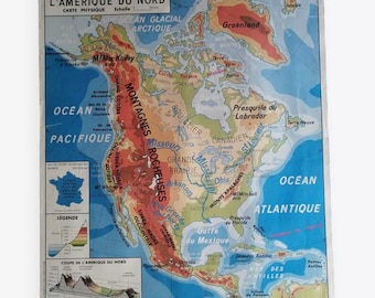 Old school map North America - Asia vintage physical MDI / Vintage America-Asia poster / Magic'Puce