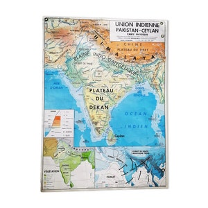 Vecchia mappa mdi Unione indiana pakistan ceylon / Giappone economico / Mappa India / Mappa mondo / Made in France // Magic'Puce