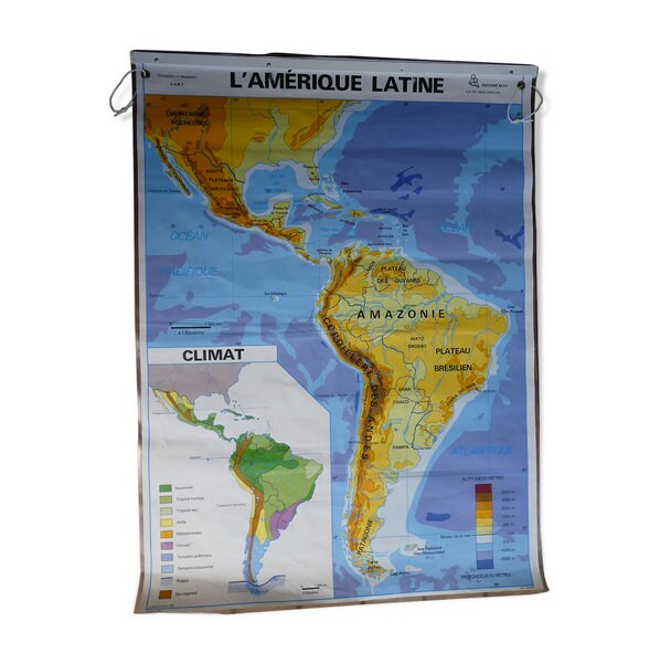 Carte Scolaire Poster Vintage d'amérique Latine Édition Mdi/ Poster Brésil Argentine Bolivie Mexique