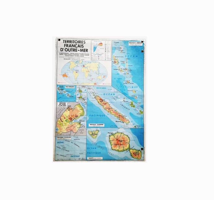 Old MDI Map of the French Overseas Departments and Territories DOM TOM Vintage Poster Old Geography Map Magic puce Etsy Canada