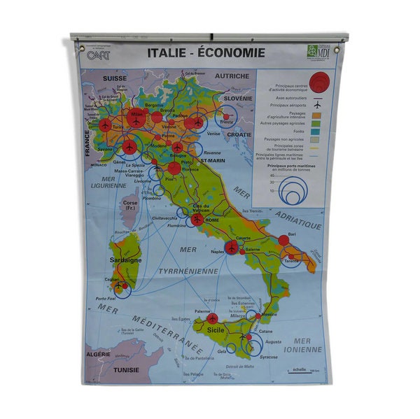 Carte Scolaire Vintage Mdi Italie // Carte École Ancienne Carte/Mappemonde Magic'puce