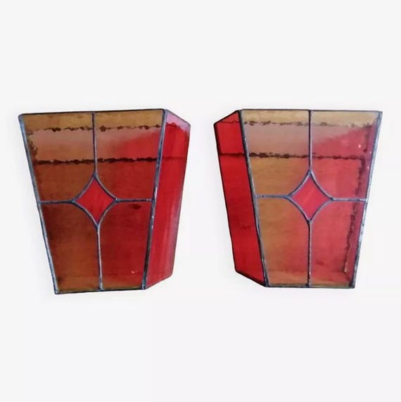 Paire d’appliques vintage en vitrail et pâte de verre / vitraux vintage france / Magic'Puce