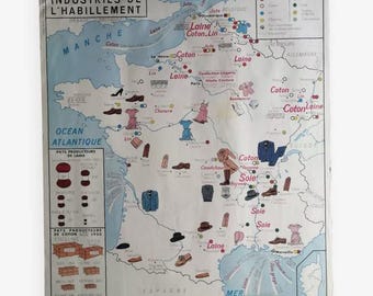 Vintage MDI school poster: France Clothing Trade and Industries / Original France MDI poster / Magic'Puce