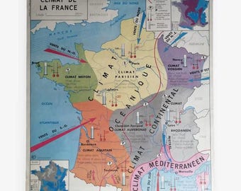 Vintage MDI France school map - Atlantic Coast / Original MDI France poster / Magic'Puce