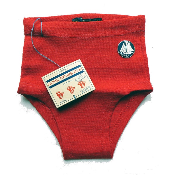 Swimsuit "Petit Bateau" vintage new - years 5O red Magic'Puce / child 50's- made in France / stock old new / size 4 years