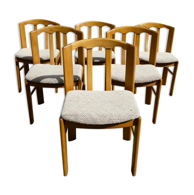 Lot de 6 Chaises en Orme Massif Des Années 70 Dans Le Goût Luigi Gorgoni Pour Roche Bobois // Chaise