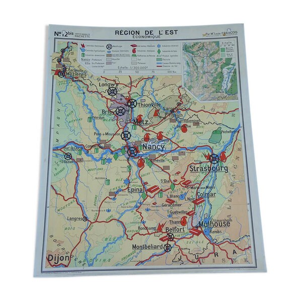 Ancienne Carte Scolaire N11 de L'est La France - Hachette/Ancienne Magic'puce Mappemonde