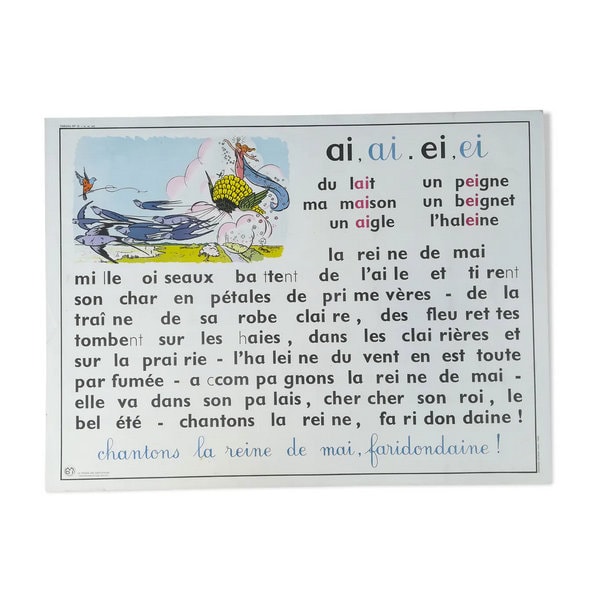 Ancienne Affiche Scolaire N15 et 16 d'apprentissage à La Lecture - Mdi // Magic'puce