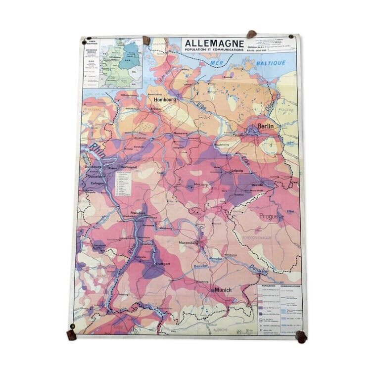 Carte Scolaire Poster Vintage Allemagne Édition Mdi // Magic'puce/Carte Géographie Ancienne /