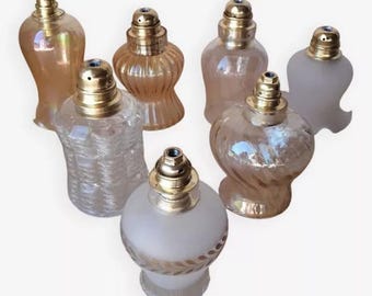 Set of 7 vintage glass globe pendant lights / Vintage bell-shaped glass pendant lights / Vintage glass chandelier / Magic'Puce