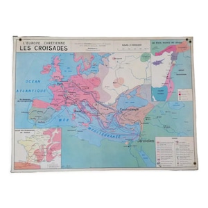 Vecchia mappa della storia del MDI: Le Crociate-Centri culturali in Francia / Mappa della storia della scuola / Mappa del mondo Europa / Magic'Puce