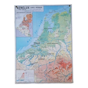 Ancienne carte MDI Bénélux et Îles Britanniques / Ancienne carte scolaire vintage monde France / planches scolaires vintage / Magic'Puce