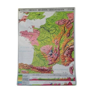 Ancienne carte MDI France géologie et relief J.Bertin./ Ancienne carte France vintage / Magic'Puce / Mappemonde