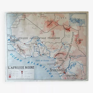 Vecchia mappa della scuola Rossignol Montmorillon: Africa Nera / Poster originale della scuola vintage Rossignol Francia / Magic'Puce