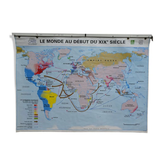 Carte Scolaire Vintage Mdi Le Monde Au Début Du Xixe Siècle/Europa Mappemonde Magic'puce