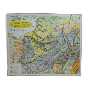 Ancienne carte scolaire Colin varon bassin parisien Paris N102 / Ancienne carte France - Paris / Mappemonde Europe / Magic'Puce