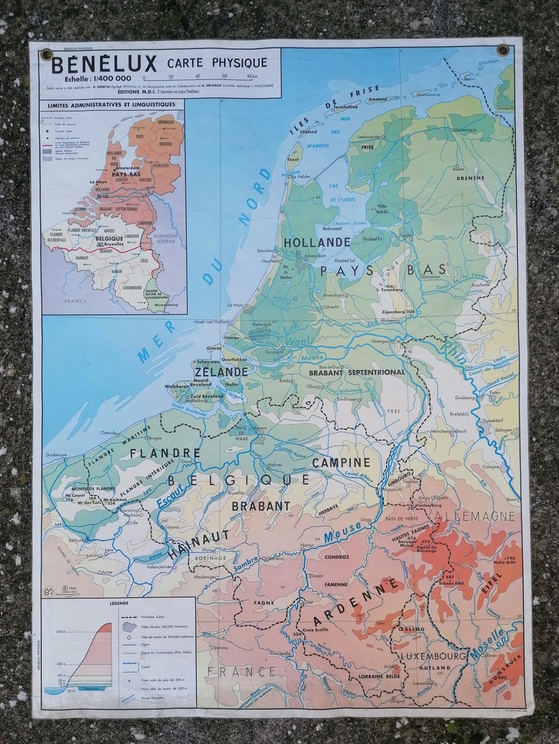 Old MDI Benelux and British Isles Map / Old Vintage France World School ...