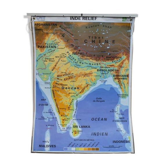Carte Scolaire Vintage Mdi Inde/Carte Mappemonde Made in France // Magic'puce