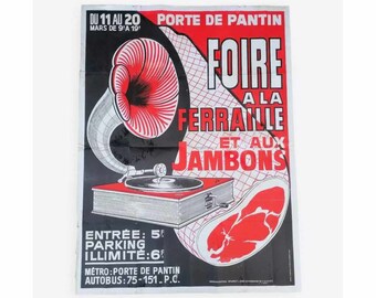 Ancienne affiche Foire de Paris - Foire à la Ferraille et aux jambons // Affiche ancienne Foire de Chatou / Grande affiche / Magic'Puce