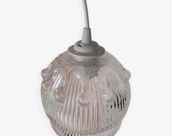 Vintage molded glass pendant light / Vintage bell-shaped glass pendant light / Vintage glass chandelier / Magic'Puce