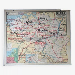 Ancienne carte scolaire Vidal Lablache 25 : La Belgique / Carte originale Made in France / Magic'Puce