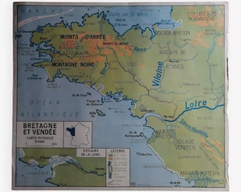 Vintage school map MDI France Brittany, Vendée, Pays de la Loire / Original poster France MDI / Magic'Puce