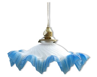 Vintage blue draped glass walking lamp / Ceiling lights in electrified 40s-50s opaline / art deco / France / Magic'Puce