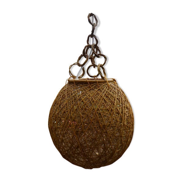 Suspension Vintage Boule Rotin et Ficelle/Lustre en Années 60 Abats Jour Ancien // Magic'puce