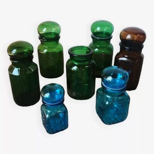 Lot de 7 bocaux d'apothicaire en verre vintage / Ensemble de 7 flacons vintage / Magic'Puce