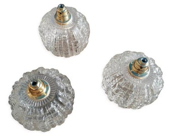 Set of 3 vintage molded glass globe pendant lights / Vintage glass pendant lights / vintage walking tulip chandelier / Magic'Puce