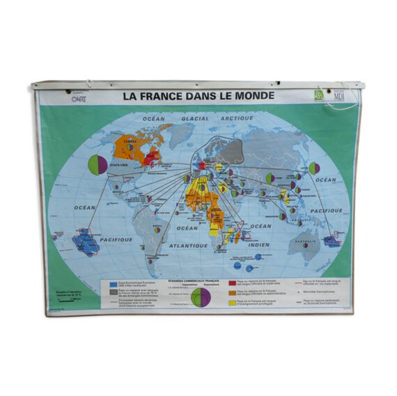 Carte Scolaire Vintage Mdi La France en Europe et Dans Le Monde // - Europa/Carte École Ancienne Car