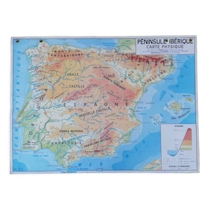 Ancienne carte MDI Espagne-Péninsule Ibérique / Ancienne carte école europe vintage / Magic'Puce / Mappemonde