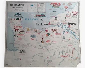 Reserved / Vintage school map mdi France Normandy Paris Basin / Original poster France MDI / Magic'Puce