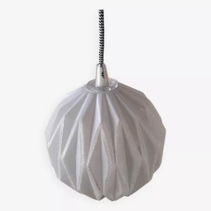 Vintage origami glass globe pendant light / Vintage white glass ball chandelier // Antique lampshades // Magic'Puce