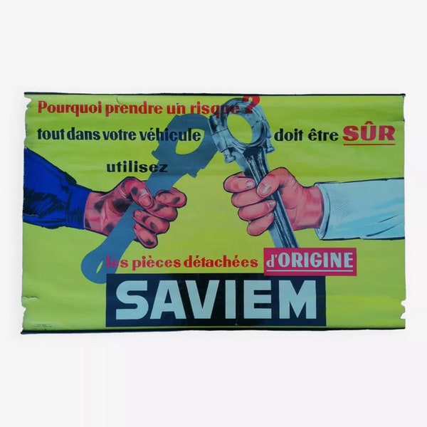 Ancienne affiche publicitaire Saviem Mécanique Garage Renault  // Affiche ancienne couleurs Made in France Pub / Grande affiche / Magic'Puce