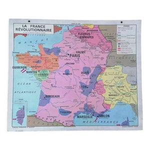 Ancienne carte historique Armand Colin La France révolutionnaire-Paris pendant la Révolution / ancienne carte histoire // Magic'Puce