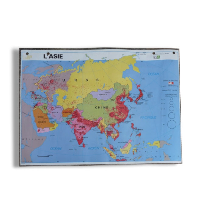 Carte Scolaire Poster Vintage Asie Édition Mdi/Ancienne Carte Scolaire/ Magic'puce