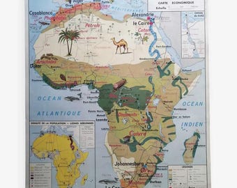 Vintage MDI school map: Africa-Europe economic map / Africa-Europe school map, MDI edition / Vintage Africa poster - Magic'Puce