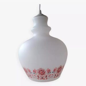 Vintage 70&#39;s floral opaline pendant light / Vintage decorated white glass chandelier // Antique lampshades // Magic&#39;Puce