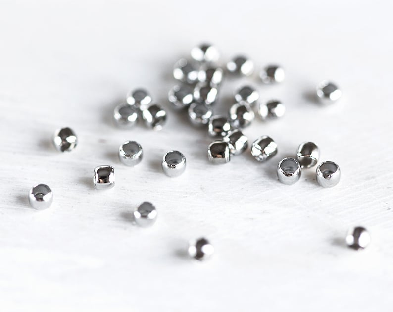 2391 Silver crimp beads 2 mm Rhodium jewelry crimps Bead crimps Crimp tubes Round crimp beads Crimping bead Jewelry crimp beads 100 pcs