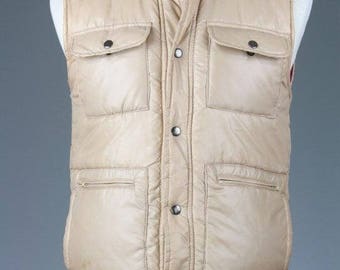 ON SALE Vintage 80s Alpine Ski Tan Puffy Puffer Hunting Winter Coat/Vest Mens S