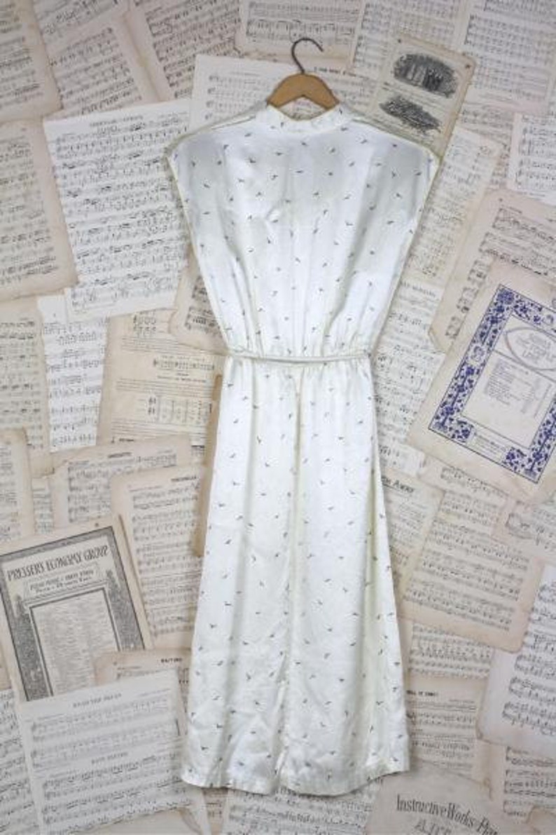 ON SALE Vintage 70s80s RARE Avant Garde Satin { Seagull } Dress Metallic Gold Trim S